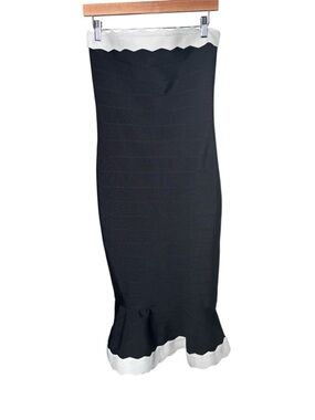 Rare London Black Strapless Bodycon Mermaid Dress White Trim Size 8